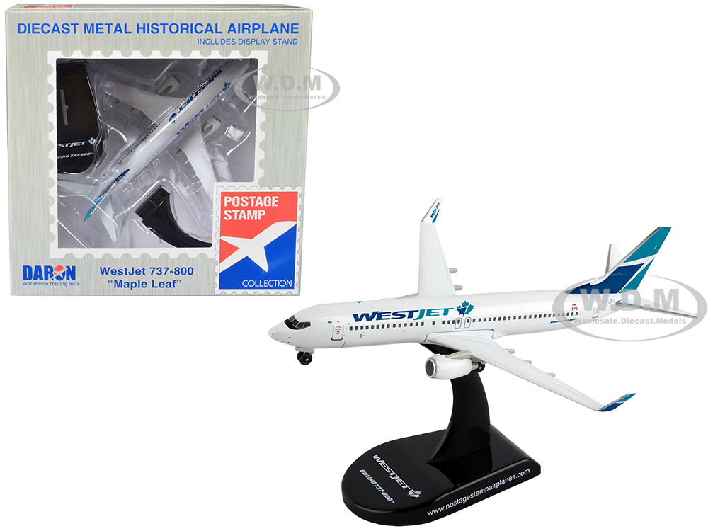 Boeing 737 Next Generation Commercial Aircraft "WestJet Airlines - Maple Leaf Logo Livery" 1/300 Diecast Model Airplane by Postage Stamp diecast model