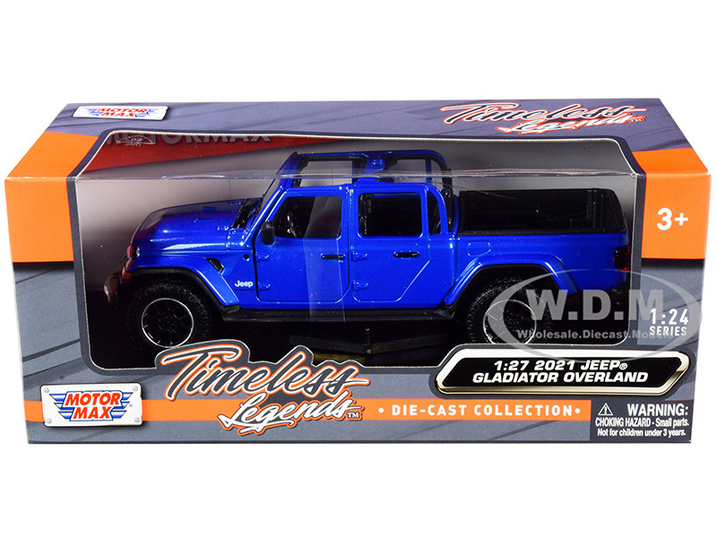 2021 Jeep Gladiator Overland (Open Top) Pickup Truck Blue Metallic 1/24-1/27 Diecast Model Car by Motormax diecast model