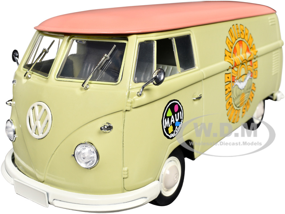 1960 Volkswagen Delivery Van "Maui & Sons" Light Olive Green with Salmon Top Limited Edition to 6650 pieces Worldwide 1/24 Diecast Model Car by M2 Machines diecast model