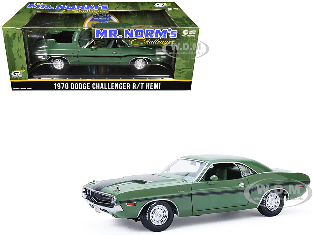 1970 Dodge Challenger R/T Hemi F8 Green with Black Stripes and Green Interior "Mr. Norm's Challenger" 1/18 Diecast Model Car by Greenlight diecast model