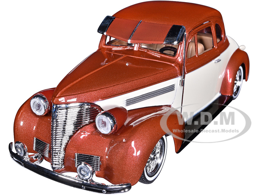 1939 Chevrolet Coupe Lowrider Beige and Brown Metallic "Get Low" Series 1/24 Diecast Model Car by Motormax diecast model