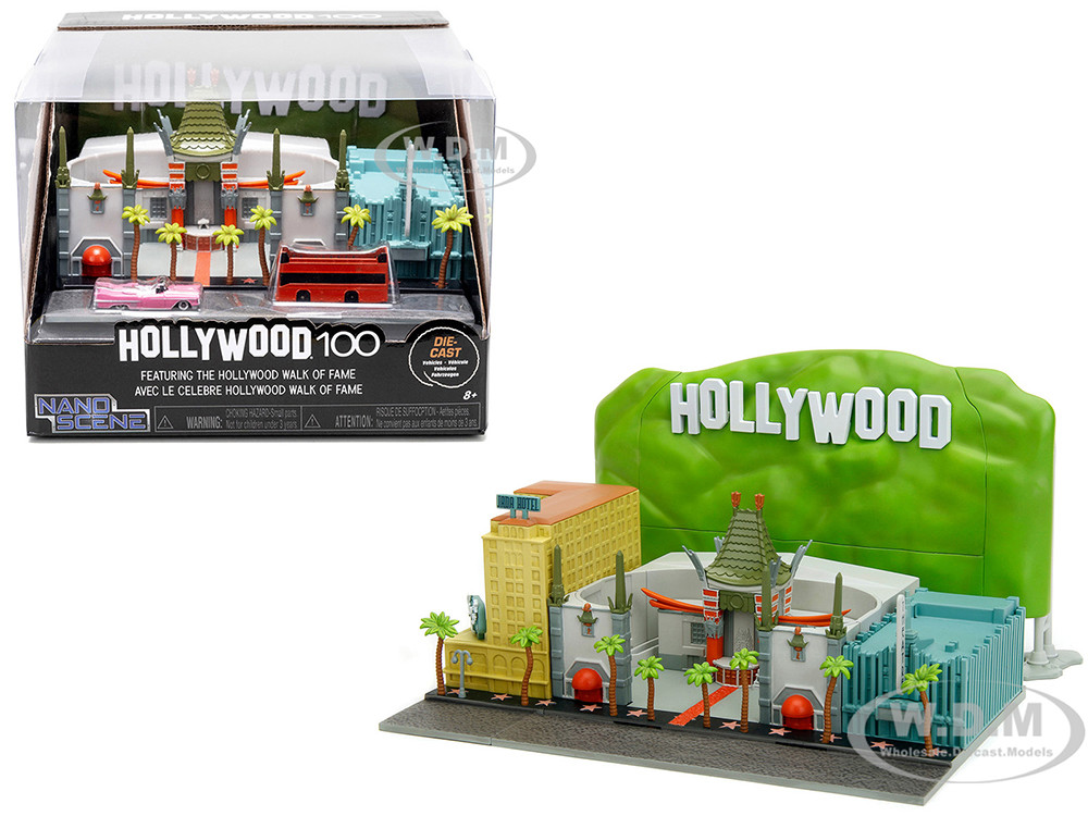 "Hollywood 100" Walk of Fame Diorama with Pink Convertible and Double-Decker Bus "Nano Scene" Series Model by Jada diecast model