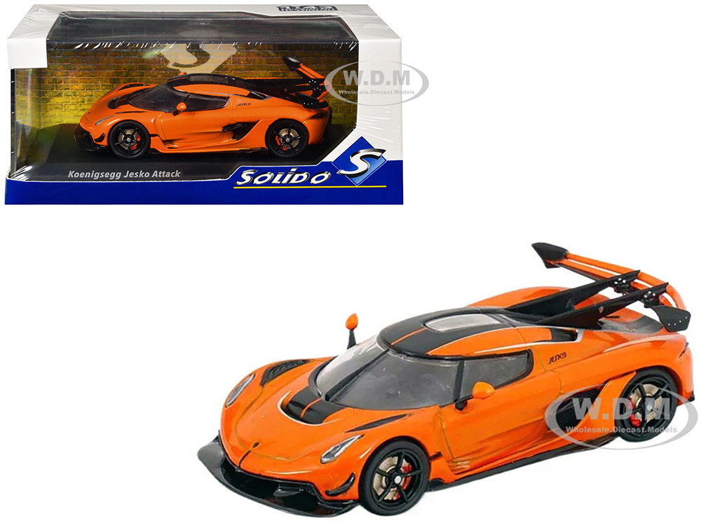 Koenigsegg Jesko Attack Tang Orange Metallic with Black Stripes 1/43 Diecast Model Car by Solido diecast model