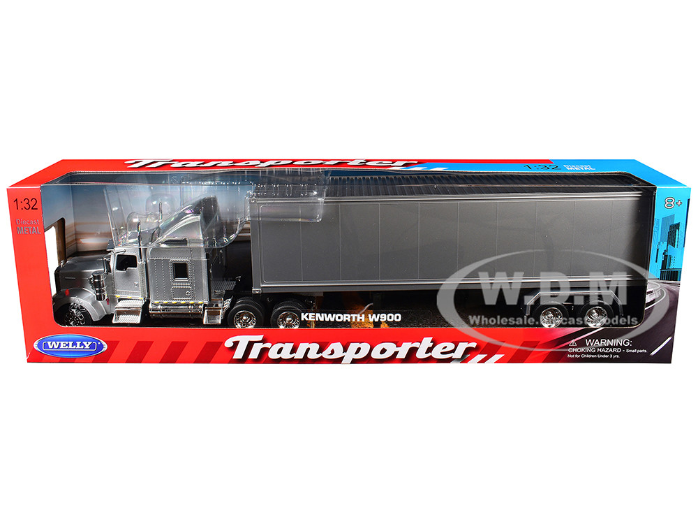 Kenworth W900 Truck Silver Metallic with Gray Container 1/32 Diecast Model by Welly diecast model