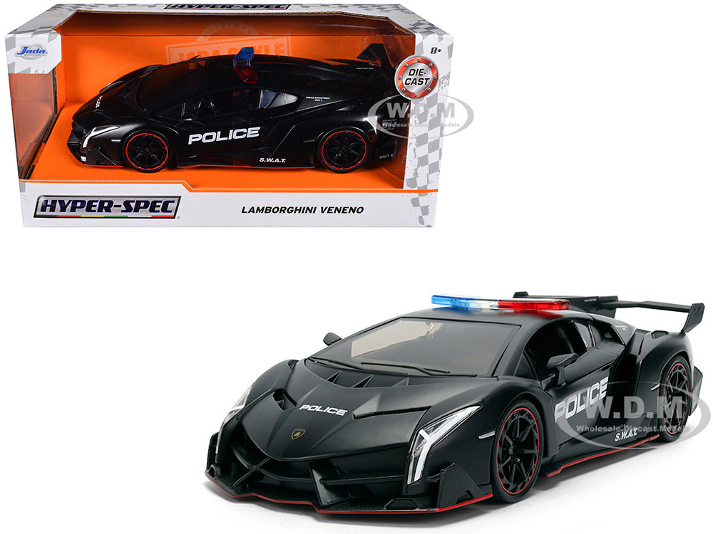 Lamborghini Veneno "Police" Matt Black "Hyper-Spec" Series 1/24 Diecast Model Car by Jada diecast model