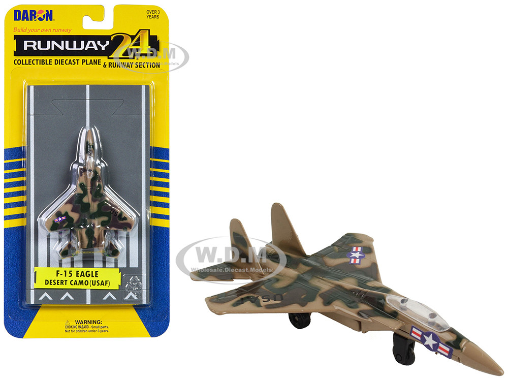 McDonnell Douglas F-15 Eagle Fighter Aircraft Desert Camouflage "United States Air Force" with Runway Section Diecast Model Airplane by Runway24 diecast model