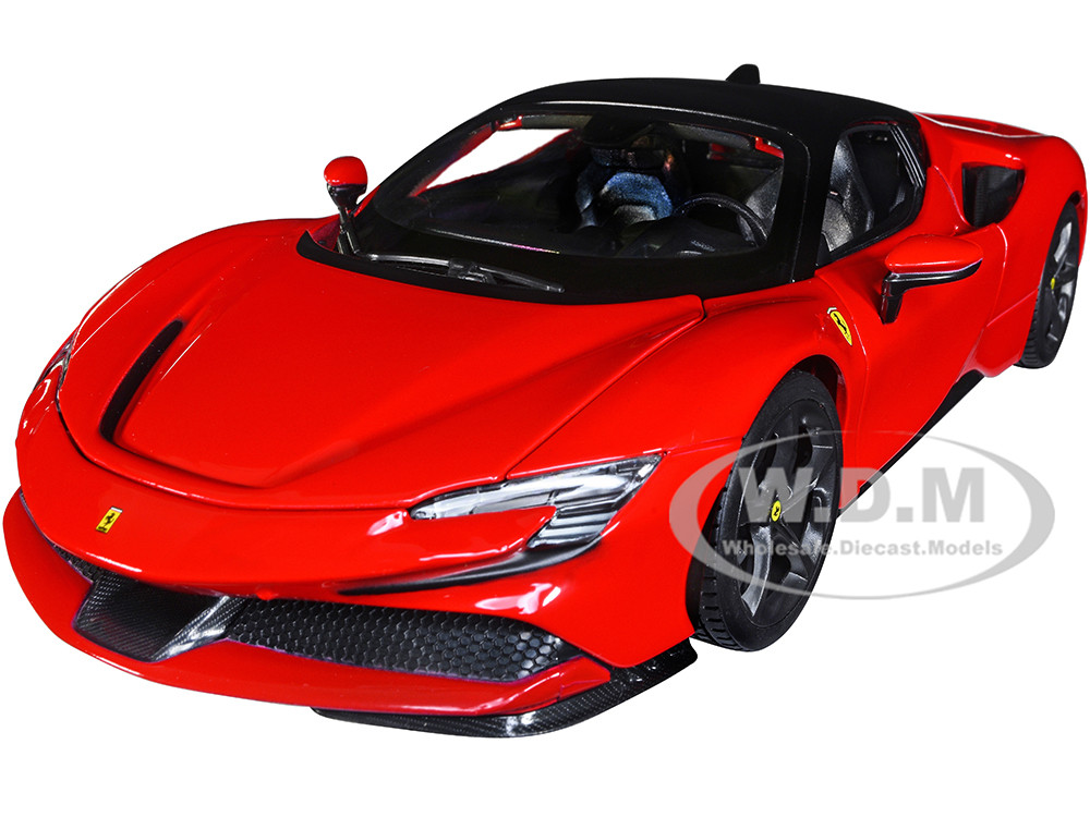 Ferrari SF90 Stradale Red with Black Top "Race + Play" Series 1/18 Diecast Model Car by Bburago diecast model