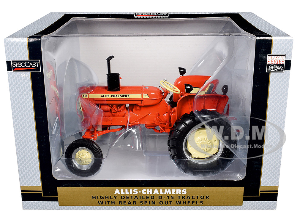 Allis-Chalmers D-15 Wide Front Tractor with Rear Spin Out Wheels Orange with Cream Stripes "Classic Series" 1/16 Diecast Model by SpecCast diecast model