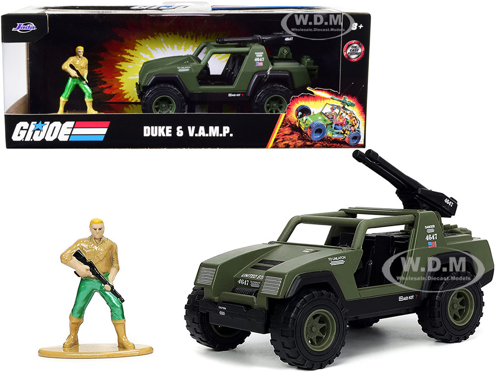 V.A.M.P. Olive Green and Duke Diecast Figurine "G.I. Joe" "Hollywood Rides" Series 1/32 Diecast Model Car by Jada diecast model