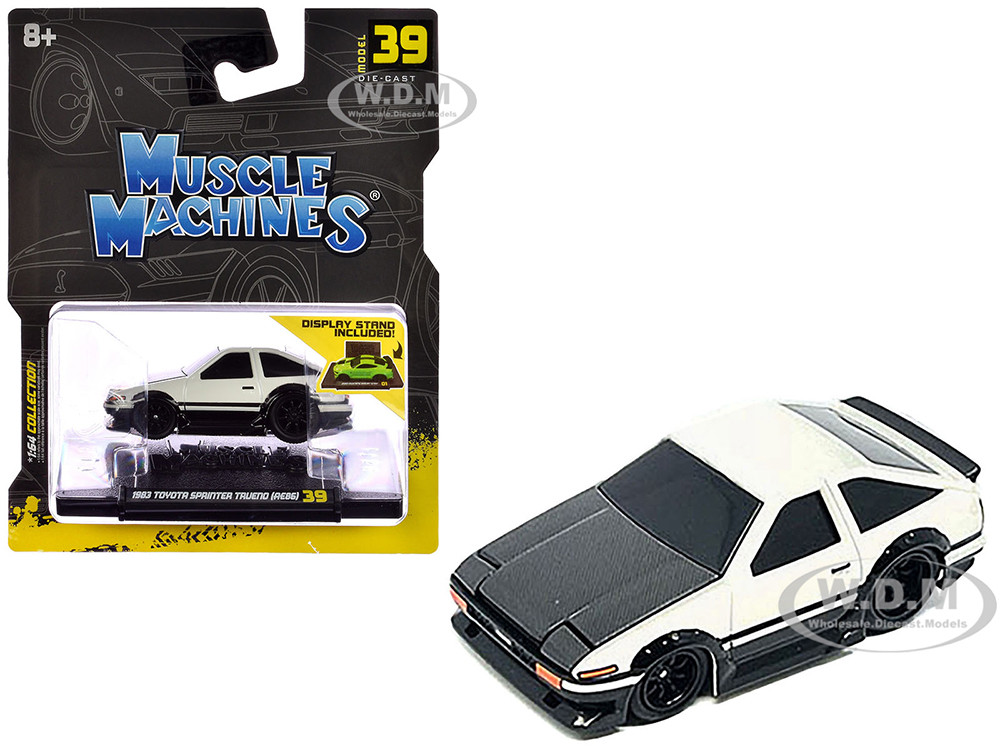 1983 Toyota Sprinter Trueno (AE86) White with Carbon Hood 1/64 Diecast Model Car by Muscle Machines diecast model
