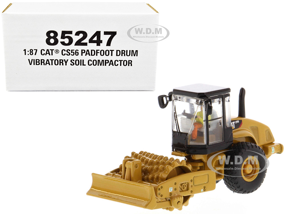 CAT Caterpillar CS56 Padfoot Drum Vibratory Soil Compactor with Operator "High Line" Series 1/87 (HO) Diecast Model by Diecast Masters diecast model