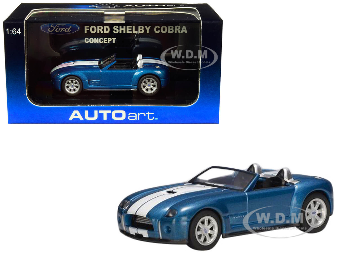 2004 Ford Shelby Cobra Concept Guardsman Blue Metallic with Performance White Stripes 1/64 Model Car by Autoart diecast model
