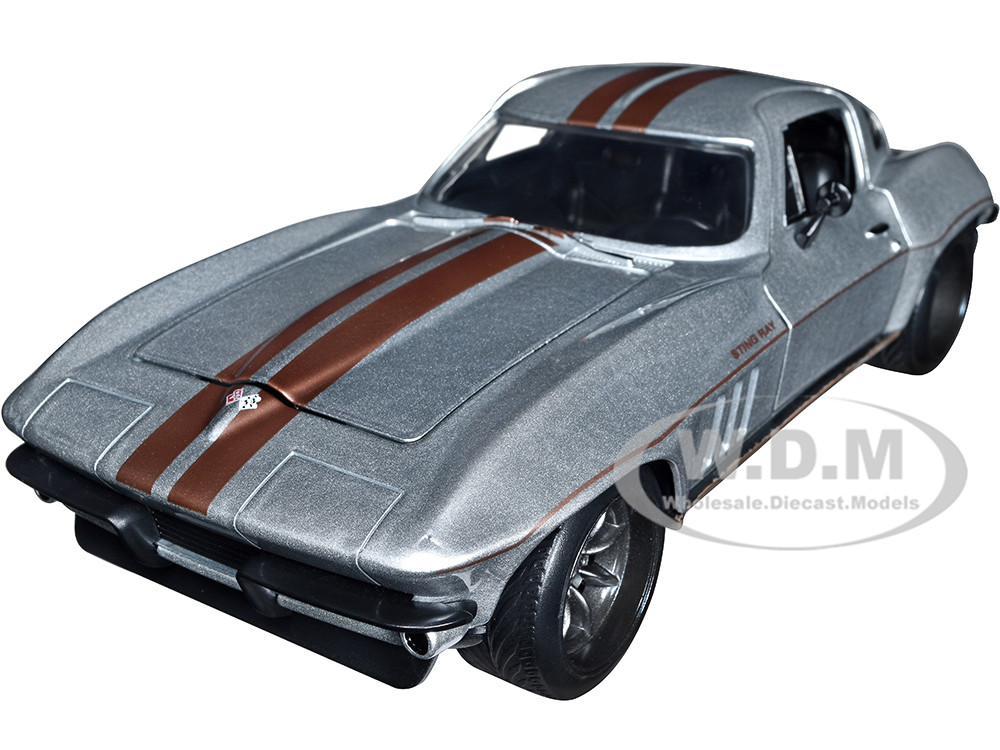 1966 Chevrolet Corvette Silver Metallic with Bronze Stripes "Bigtime Muscle" Series 1/24 Diecast Model Car by Jada diecast model