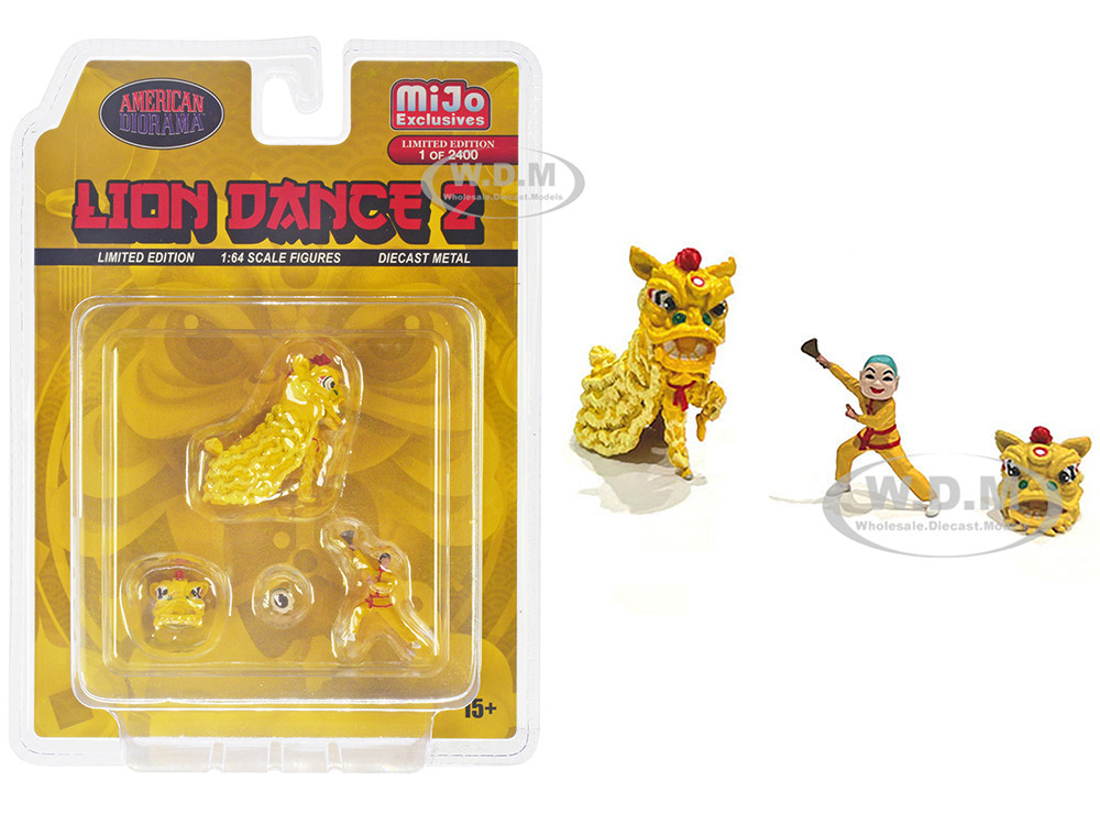 "Lion Dance 2" 4 piece Diecast Figure Set (1 Figures, 1 Lion, 2 Accessories) Limited Edition to 2400 pieces Worldwide for 1/64 Scale Models by American Diorama diecast model