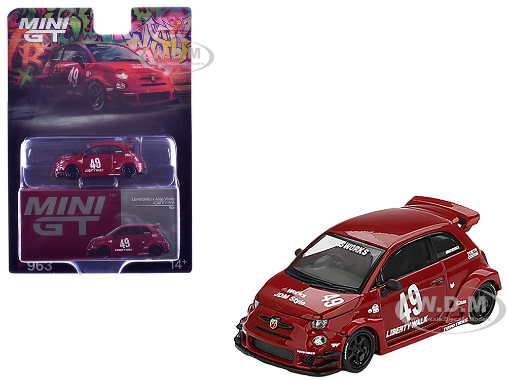 ABARTH 595 #49 "LB-Works x Abas Works" Red Limited Edition 1/64 Diecast Model Car by Mini GT diecast model