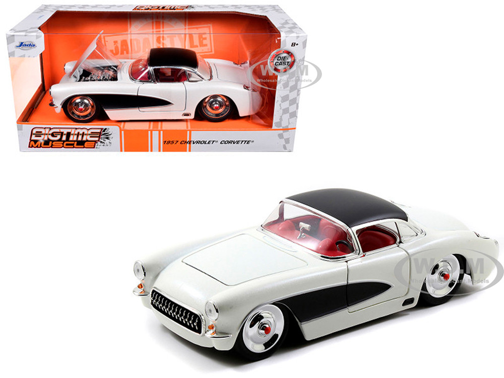 1957 Chevrolet Corvette Satin Cream Metallic with Matt Black Top and Side 1/24 Diecast Model Car by Jada diecast model