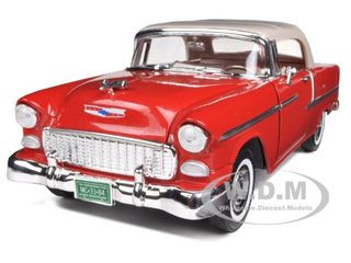 1955 Chevrolet Bel Air Convertible Soft Top Red 1/18 Diecast Car Model by Motormax diecast model