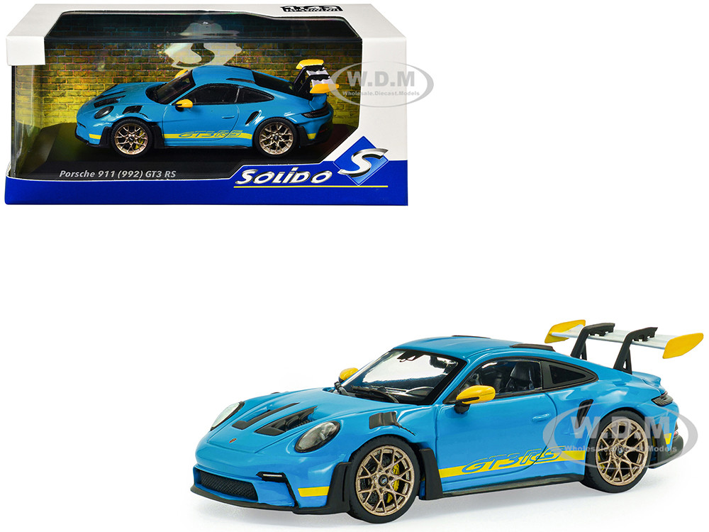2023 Porsche 911 (992) GT3 RS "Tribute to 24 Hours of Daytona 2003" Riviera Blue with Yellow Stripes 1/43 Diecast Model Car by Solido diecast model