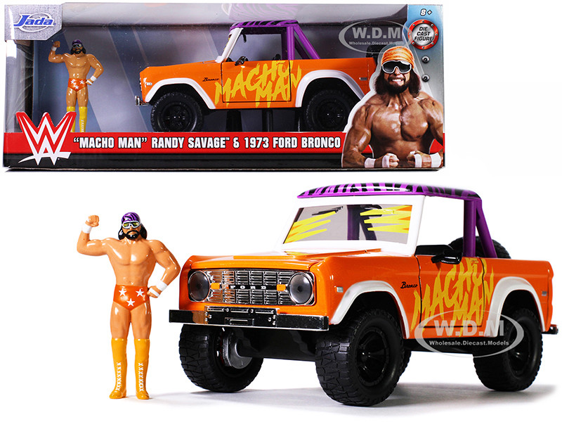 1973 Ford Bronco Pickup Truck with "Macho Man" Randy Savage Diecast Figurine "WWE" 1/24 Diecast Model Car by Jada diecast model