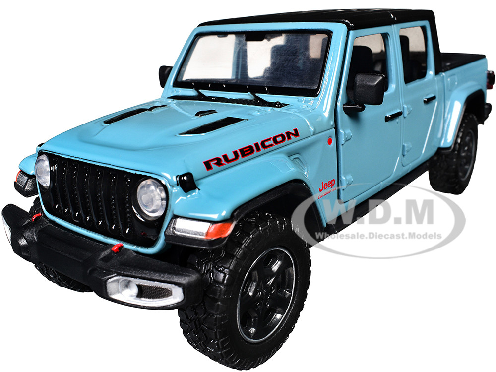 2021 Jeep Gladiator Rubicon (Closed Top) Pickup Truck Blue with Black Top 1/27 Diecast Model Car by Motormax diecast model