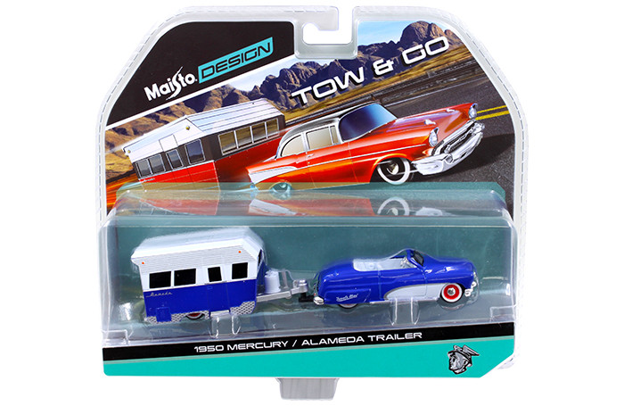1950 Mercury with Alameda Trailer Blue / White Tow & Go 1/64 Diecast Model by Maisto diecast model