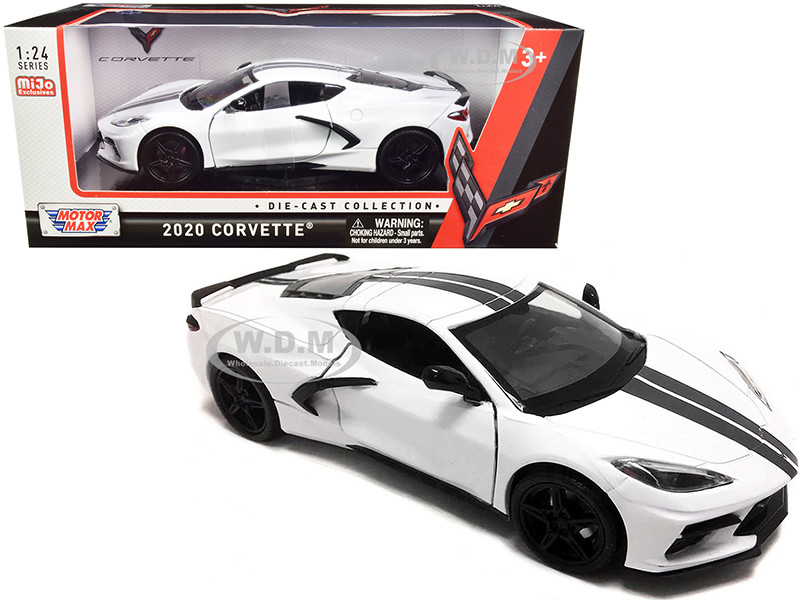 2020 Chevrolet Corvette C8 Stingray White with Gray Stripes 1/24 Diecast Model Car by Motormax diecast model