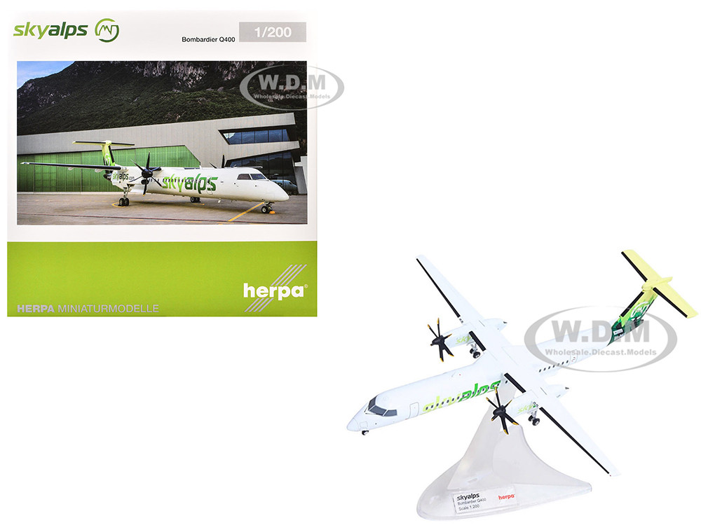 Bombardier Q400 Commercial Aircraft "Sky Alps" (9H-PAUL) White with Green Tail Graphics 1/200 Diecast Model Airplane by Herpa diecast model