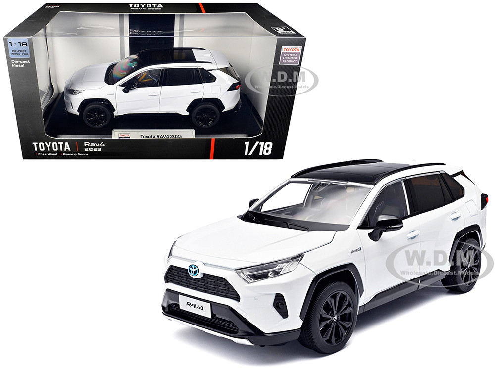 2023 Toyota Rav4 Hybrid White Metallic with Black Top 1/18 Diecast Model Car by Heimanba diecast model