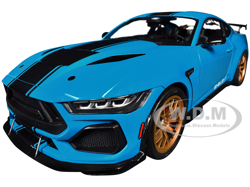 2024 Ford Shelby Mustang Super Snake Grabber Blue Metallic with Black Stripes 1/18 Diecast Model Car by Solido diecast model