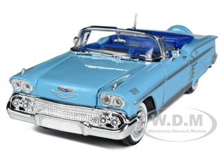 1958 Chevrolet Impala Convertible Blue 1/24 Diecast Model Car by Motormax diecast model