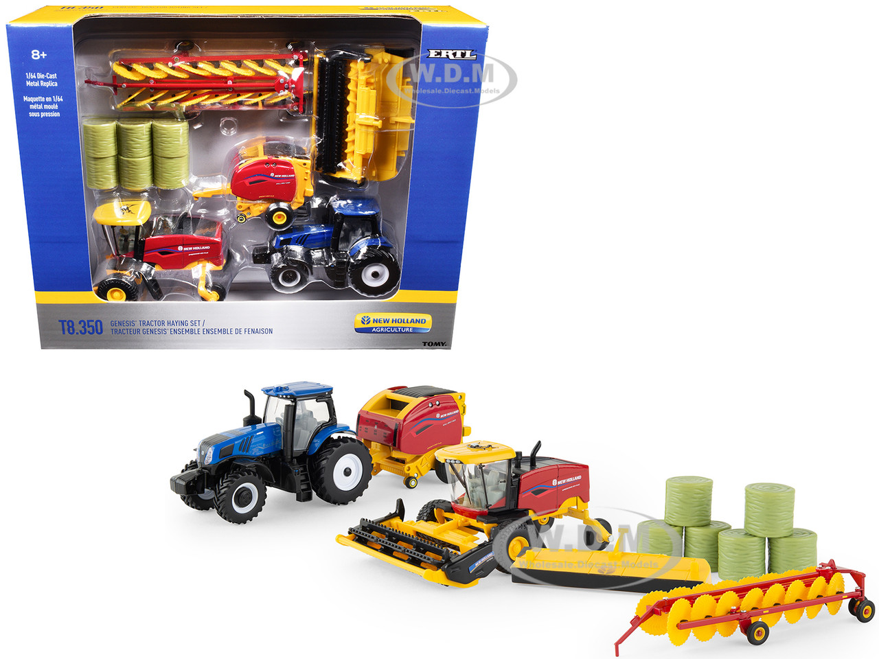 New Holland "Genesis Tractor Haying Set" of 3 pieces "New Holland Agriculture" Series 1/64 Diecast Models by ERTL TOMY diecast model