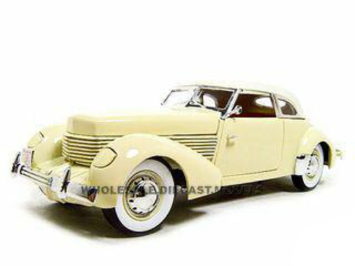 1936 Cord 810 Coupe Yellow with Cream Top and Red Interior 1/18 Diecast Model Car by Signature Models diecast model