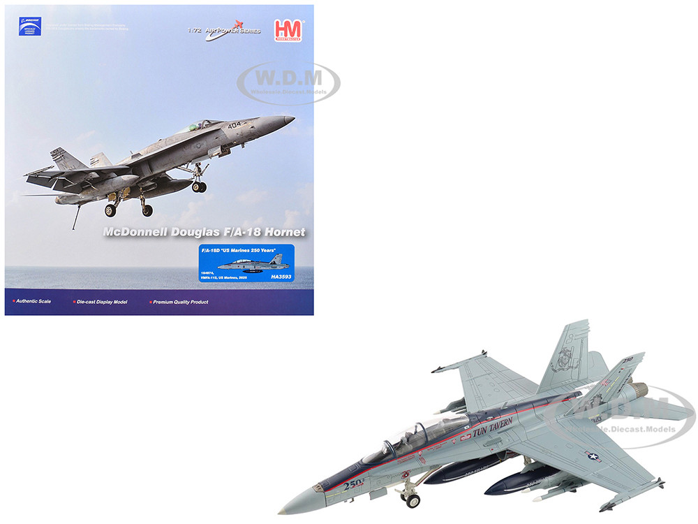 McDonnell Douglas F/A-18D Hornet Aircraft "164874, US Marines 250 Years, VMFA-112 Cowboys" (2025) United States Marines "Air Power Series" 1/72 Diecast Model by Hobby Master diecast model