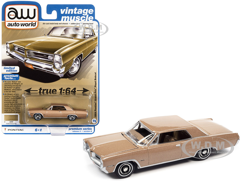 1964 Pontiac Grand Prix Royal Bobcat Saddle Bronze Metallic "Vintage Muscle" Limited Edition 1/64 Diecast Model Car by Auto World diecast model