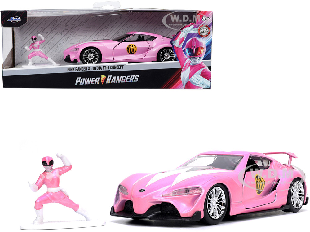 Toyota FT-1 Concept Pink Metallic and Pink Ranger Diecast Figurine "Power Rangers" "Hollywood Rides" Series 1/32 Diecast Model Car by Jada diecast model