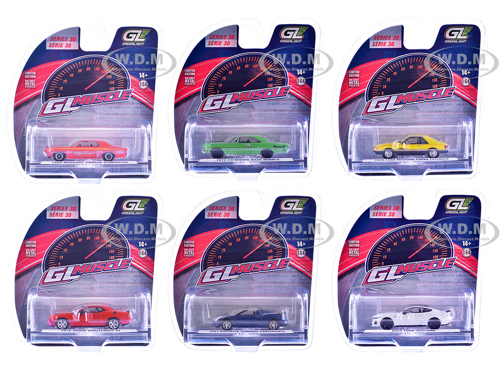 "GreenLight Muscle" Series 30 Set of 6 pieces 1/64 Diecast Model Cars by Greenlight diecast model