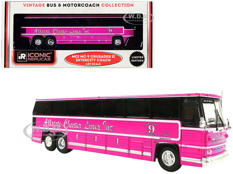 1980 MCI MC-9 Crusader II Intercity Coach Bus Pink "Allstate Charter Lines Inc." "Vintage Bus & Motorcoach Collection" 1/87 (HO) Diecast Model by Iconic Replicas diecast model
