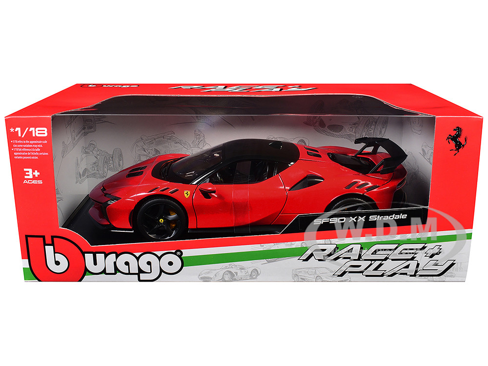Ferrari SF90 XX Stradale Red with Black Top "Race + Play" Series 1/18 Diecast Model Car by Bburago diecast model