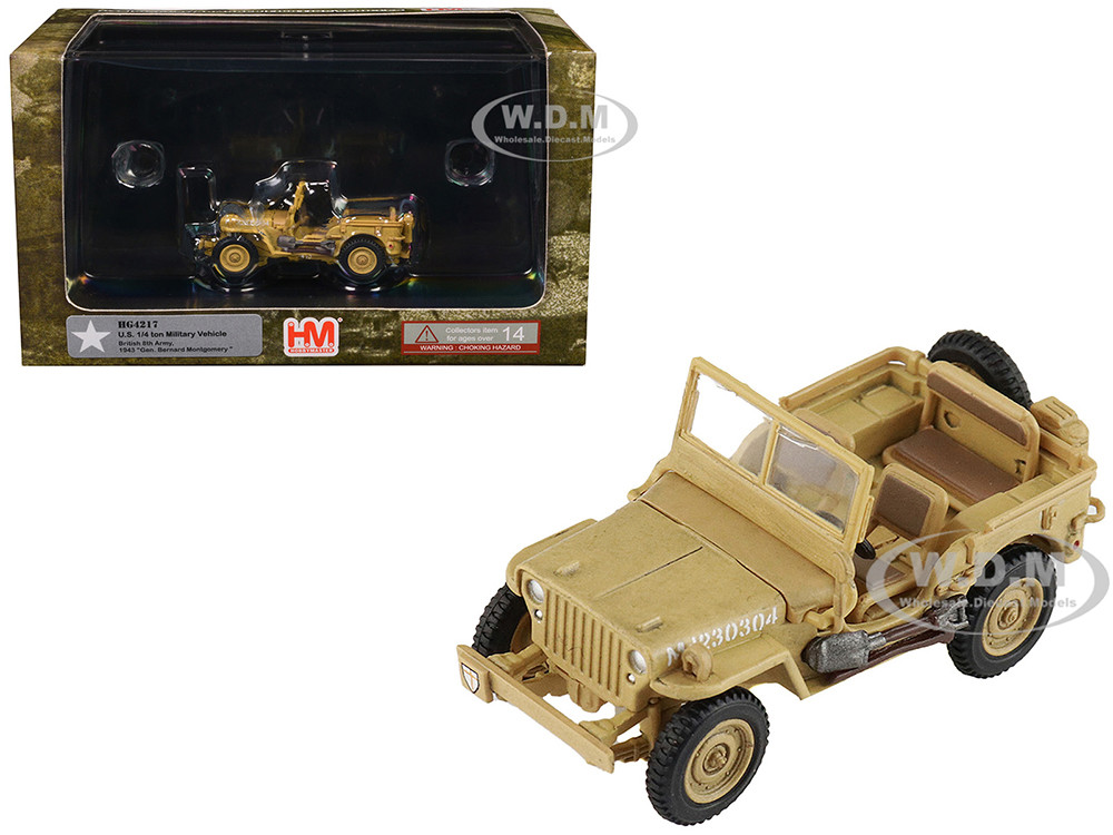 U.S. 1/4 ton Military Vehicle Desert Sand "British 8th Army, Gen. Bernard Montgomery, Sicily" (1943) Royal Army "Ground Power Series" 1/72 Diecast Model by Hobby Master diecast model