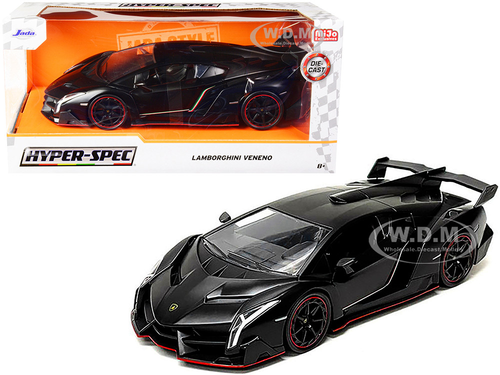 Lamborghini Veneno Matt Black "Hyper-Spec" Series 1/24 Diecast Model Car by Jada diecast model