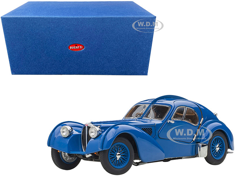 1938 Bugatti Type 57SC Atlantic with Metal Wire-Spoke Wheels Blue 1/43 Diecast Model Car by Autoart diecast model