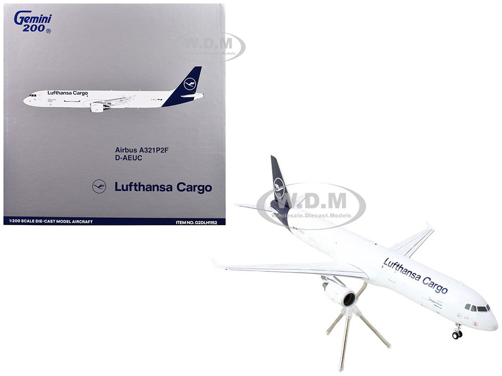 Airbus A321P2F Commercial Aircraft "Lufthansa Cargo" (D-AEUC) White with Blue Tail "Gemini 200" Series 1/200 Diecast Model Airplane by GeminiJets diecast model