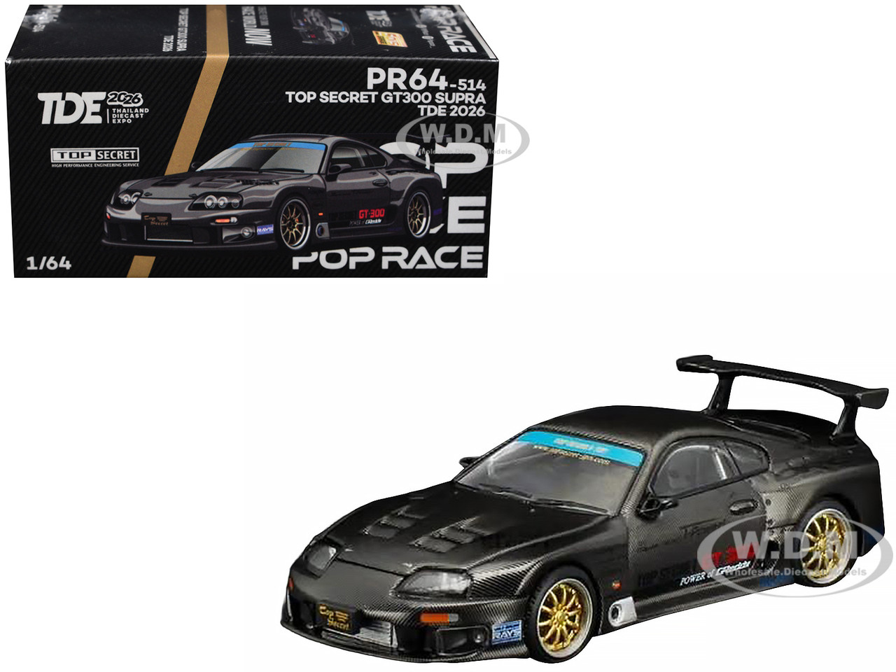 Toyota Supra "Top Secret" GT300 RHD (Right Hand Drive) Black Carbon "Thailand Diecast Expo 2026" 1/64 Diecast Model Car by Pop Race diecast model