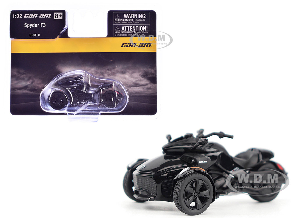 Can-Am Spyder F3 3-Wheel Motorcycle Steel Black Metallic 1/32 Diecast Model by BRP Models diecast model