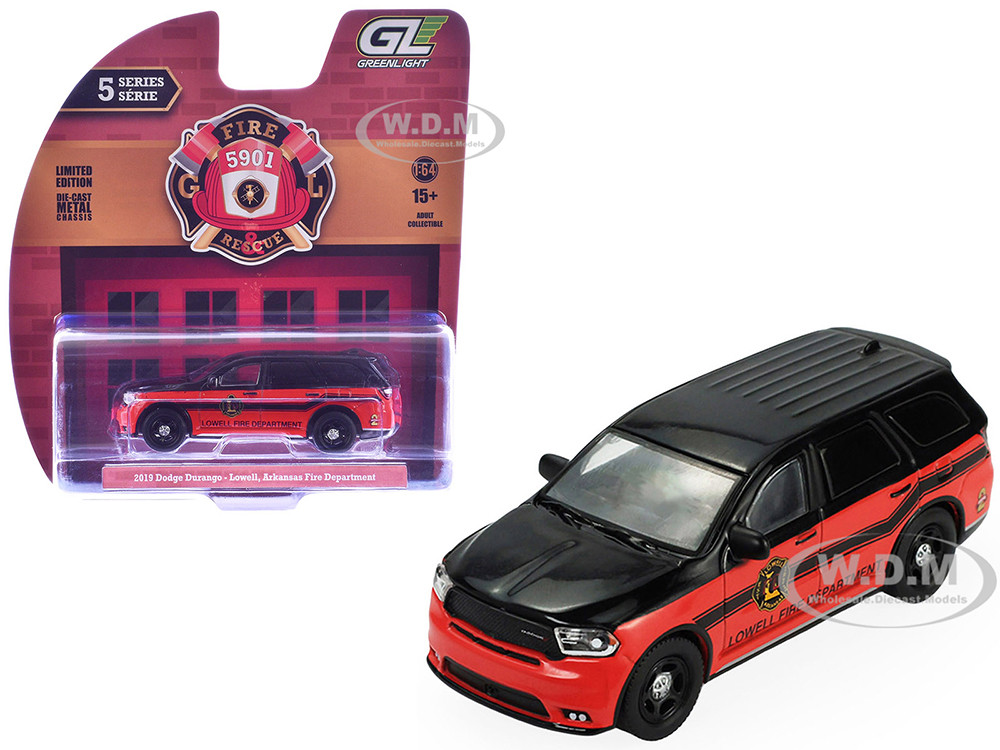 2019 Dodge Durango "Lowell, Arkansas Fire Department" Red and Black with Black Stripes "Fire & Rescue" Series #5 1/64 Diecast Model Car by Greenlight diecast model