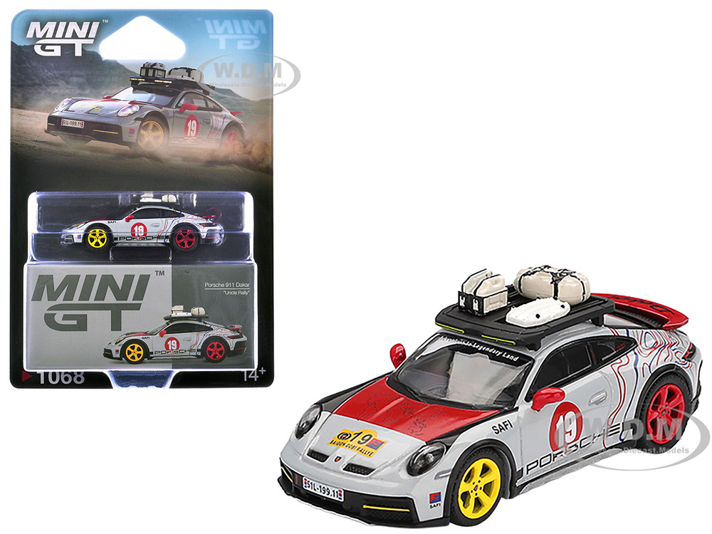 Porsche 911 Dakar #19 "Uncle Rally" Gray with Graphics and Roof Rack Limited Edition 1/64 Diecast Model Car by Mini GT diecast model