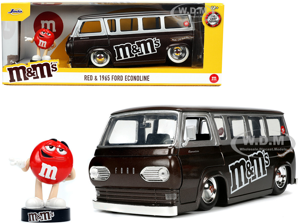 1965 Ford Econoline Bus Brown Metallic and Silver with Red M&M's Diecast Figurine "Hollywood Rides" Series 1/24 Diecast Model Car by Jada diecast model