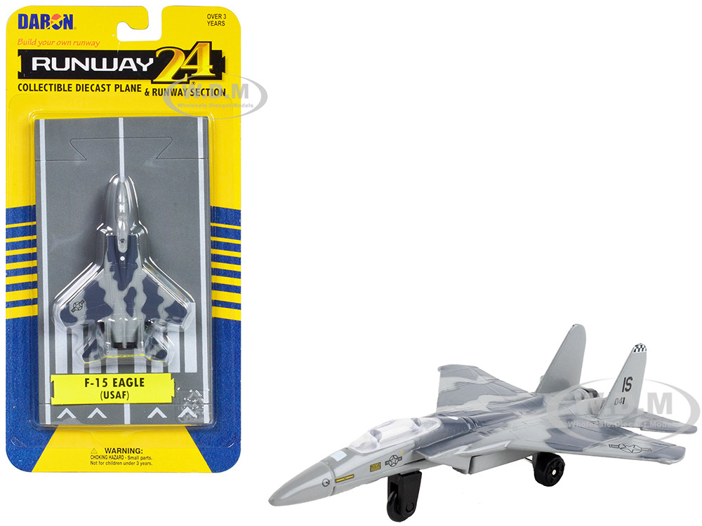 McDonnell Douglas F-15 Eagle Fighter Aircraft Gray Camouflage "United States Air Force" with Runway Section Diecast Model Airplane by Runway24 diecast model