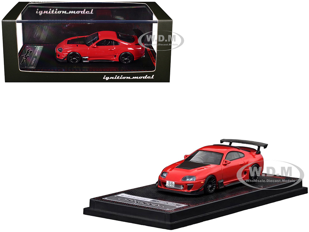 Toyota Supra (JZA80) RZ RHD (Right Hand Drive) Red with Carbon Hood 1/64 Diecast Model Car by Ignition Model diecast model