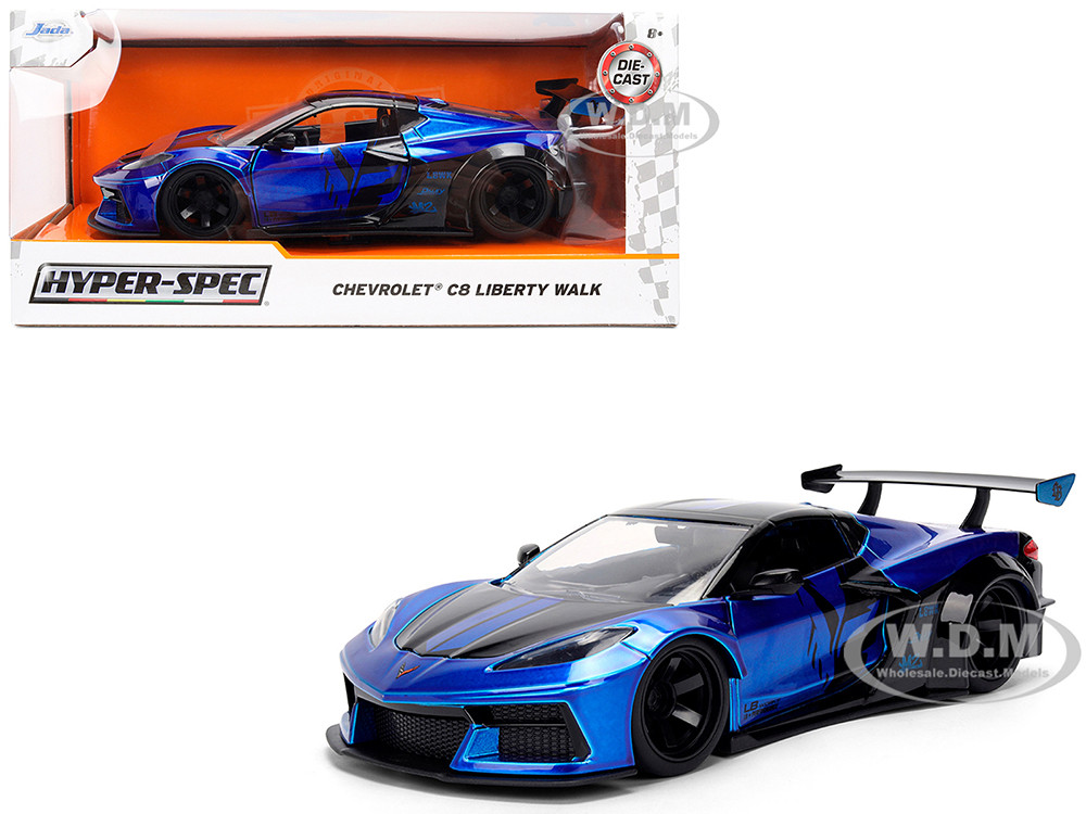 Chevrolet Corvette C8 "Liberty Walk" Candy Blue and Black "Hyper-Spec" Series 1/24 Diecast Model Car by Jada diecast model